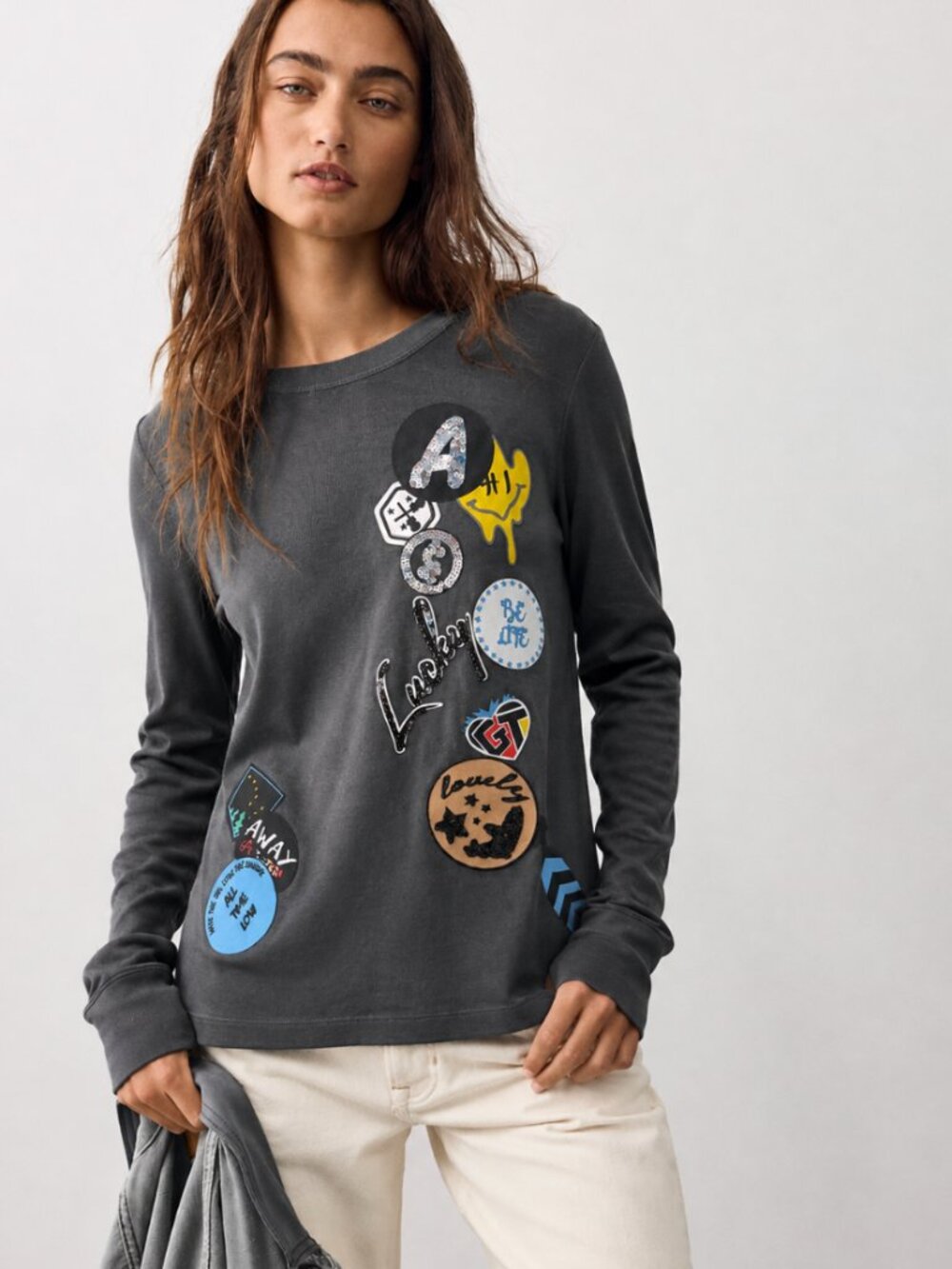 TOPGIRL NOVELTY PATCHED LONG SLEEVE TOP